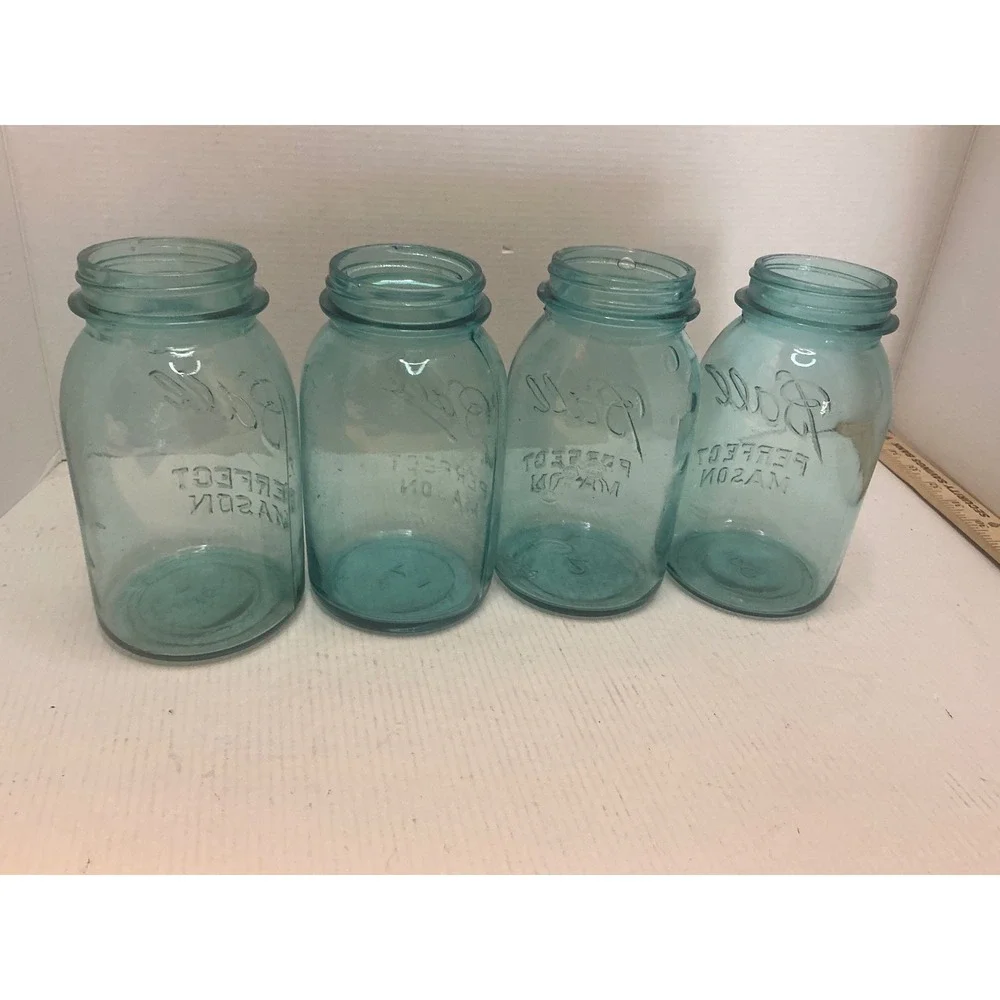 Ball Vintage Mason Jars Set of 4 Aqua Blue Glass Perfect Mason Quart Farmhouse